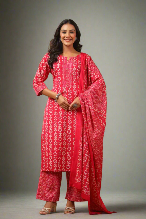 Round Neck Pink Cotton Women Indian Salwar Suit