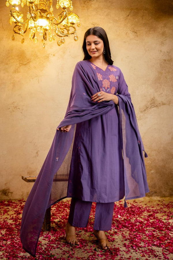 Indian Ethnic Lavender Embroidered Salwar Suit