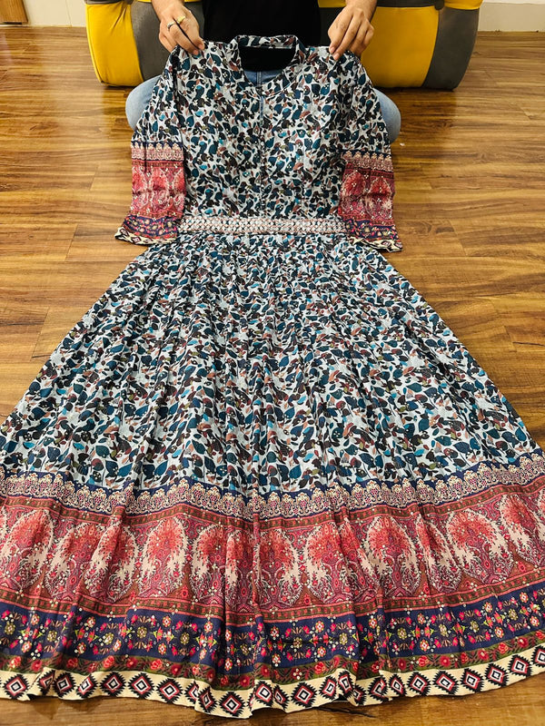 Kalamkari Printed Maslin Gown Cherry Red BE UNIQUE WEAR
