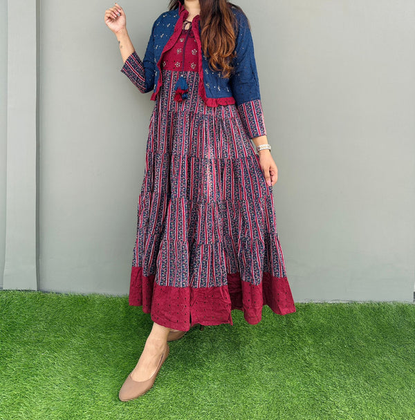 Premium Cotton Azrak Gown and Jacket