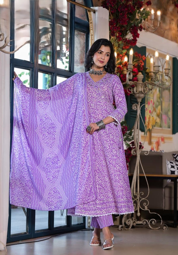 Indian Purple Kurta Suit Set In Russian Silk