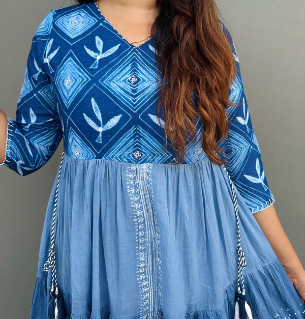 Premium Mul-Cotton Blue Tie-Dye Anarkali Gown