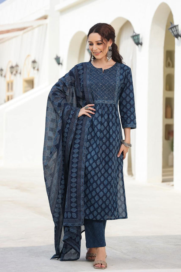 Beautiful Cotton Anarkali Ethic Kurta Set For Indian Womenwear