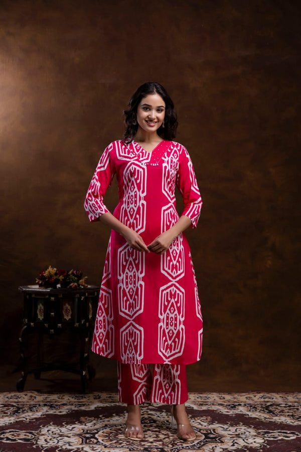 Red Mugali Printed Women Co Set