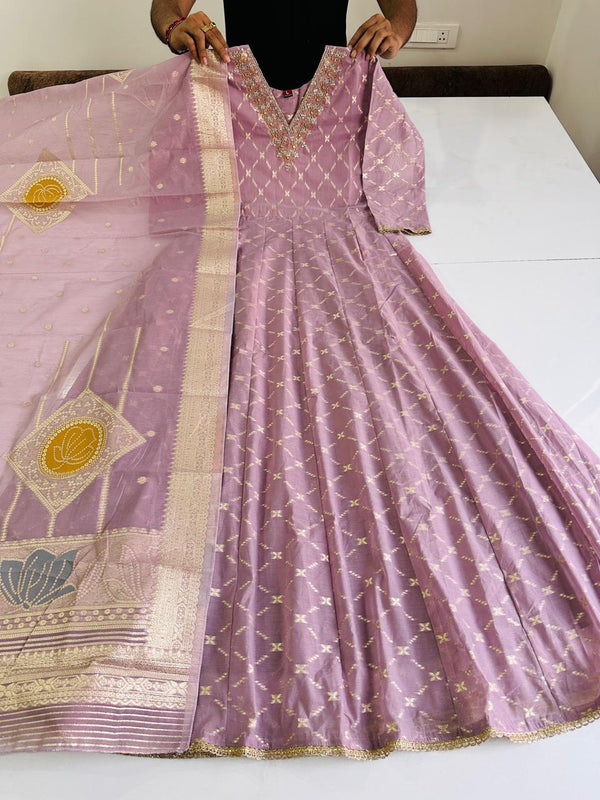 Premium Chanderi Silk  Anarkali Gown With Dupatta