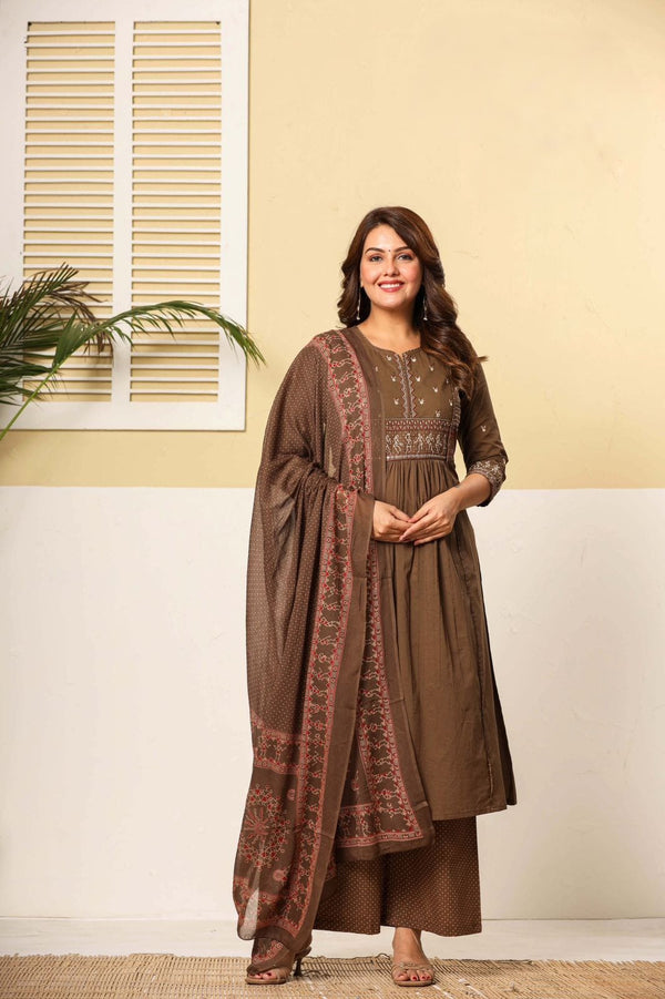 Elegant Coffee Brown Indian Anarkali Suit Set