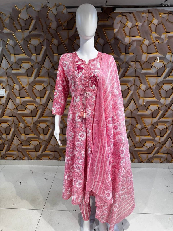 Baby Pink Anarkali Suit Set For Women