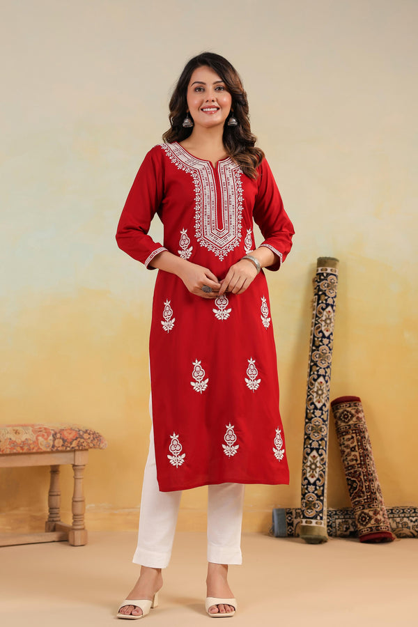 Liva Rayon Straight Kuri with Embroidery