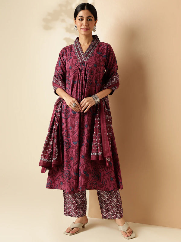 India V Neck Cotton Kurti Set