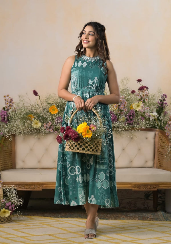 Beautiful Party Wear Mal cotton with inner Elegant Midi