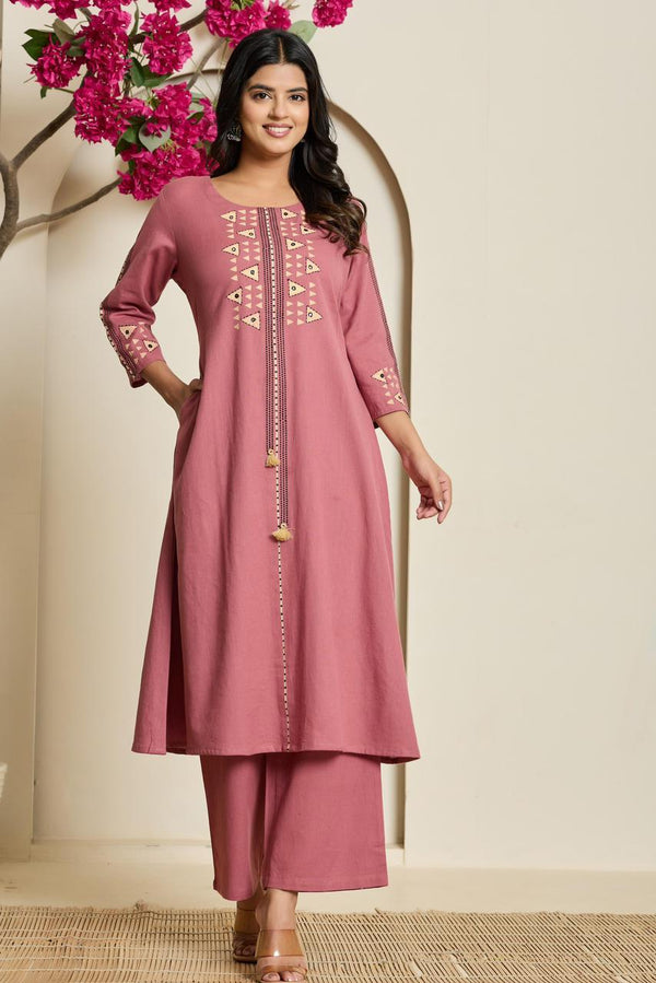 Dusty Rose Semi-Formal Kurta and Palazzo Set