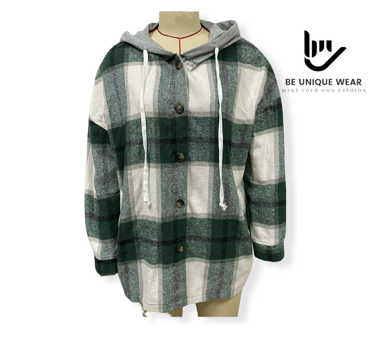 Plaid Buckle Hooded Jacket BE UNIQUE WEAR
